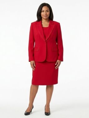 John Meyer of Norwich Vintage Red 3-Piece Skirt Suit Set Size 18 Embroidered